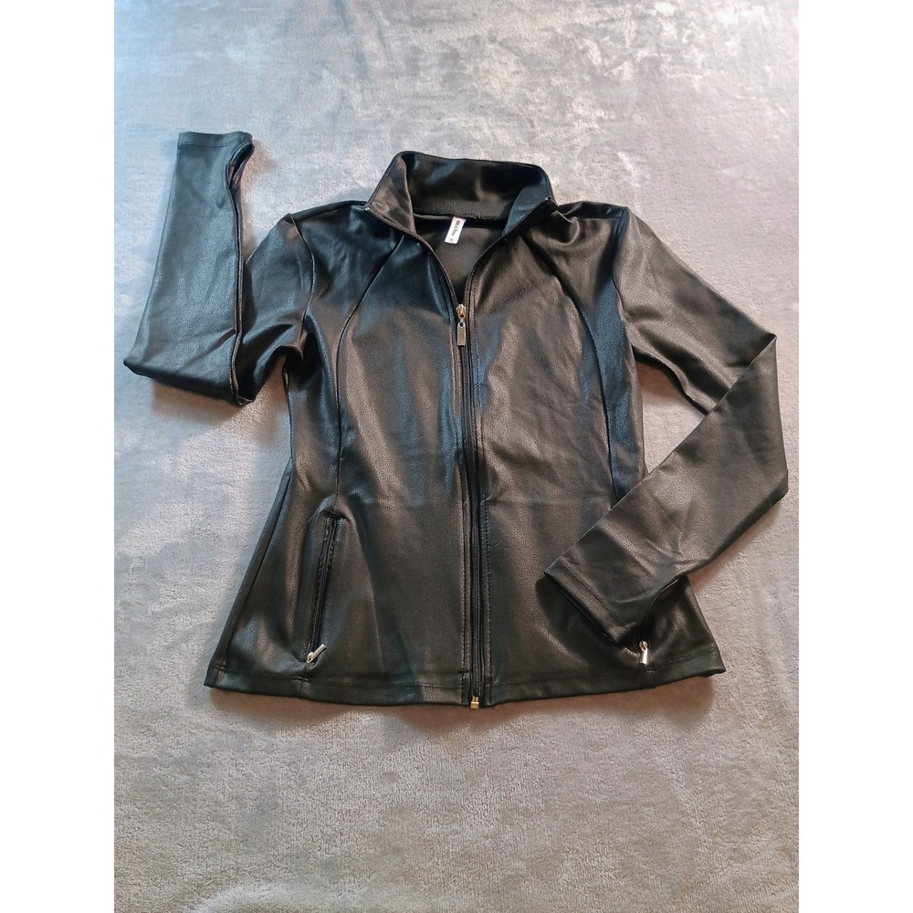 Ebb & Flow Women Track‎ Jacket Black Small Faux Leather Thumbholes